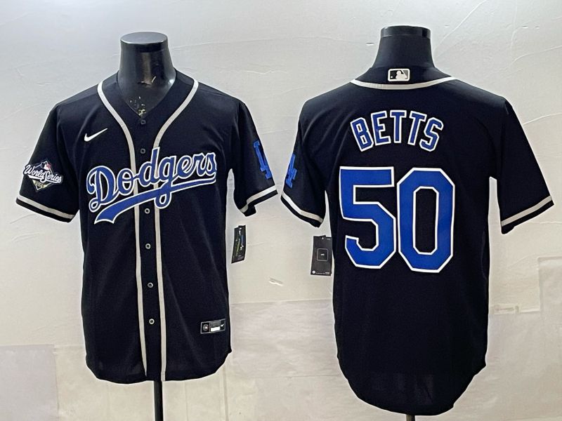 Men 2025 Nike Los Angeles Dodgers #50 Betts Black Game MLB Jersey 06